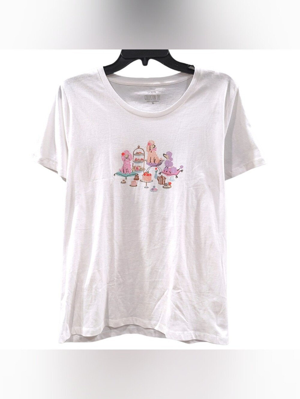 J. Crew Collector Tee Dog Poodle Tea Party Graphic Tshirt Women's Size XL NWT